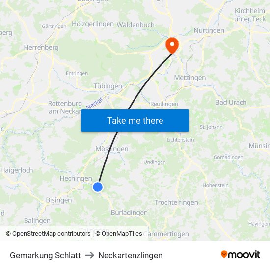 Gemarkung Schlatt to Neckartenzlingen map