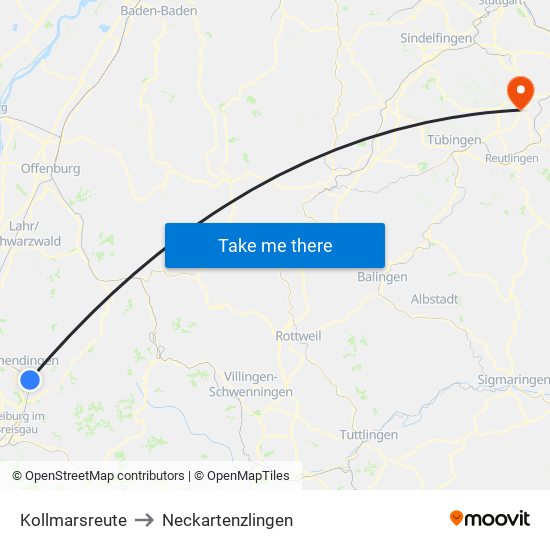 Kollmarsreute to Neckartenzlingen map