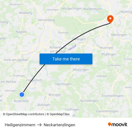 Heiligenzimmern to Neckartenzlingen map