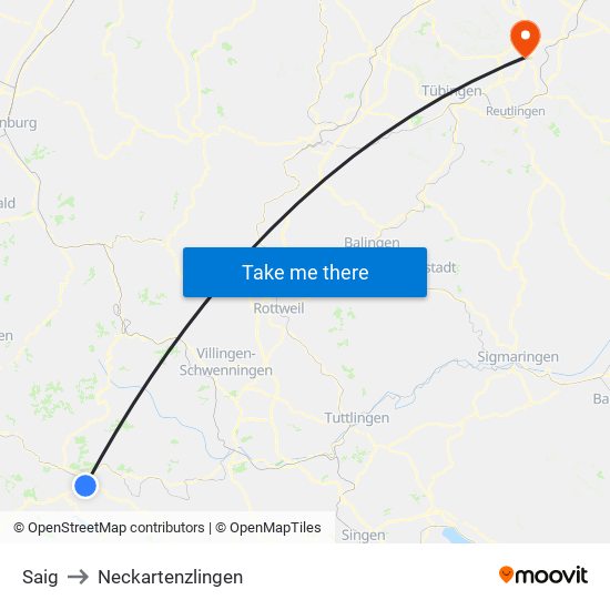 Saig to Neckartenzlingen map