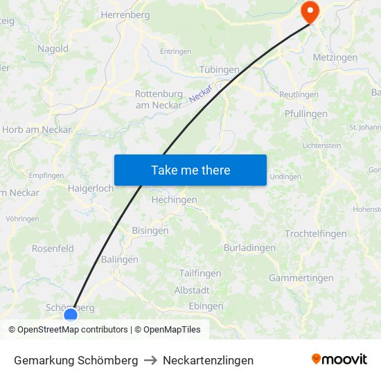 Gemarkung Schömberg to Neckartenzlingen map