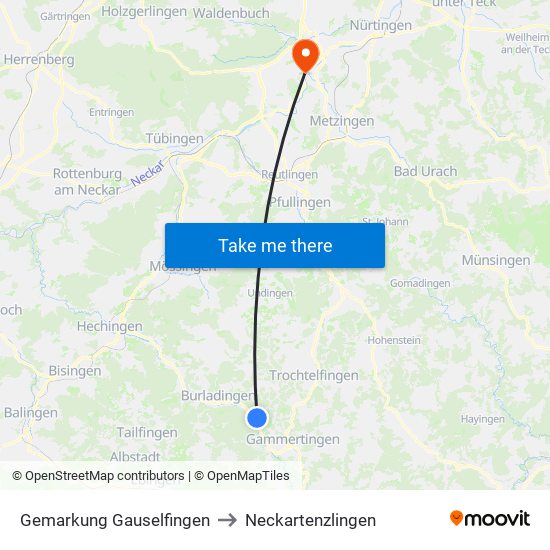 Gemarkung Gauselfingen to Neckartenzlingen map