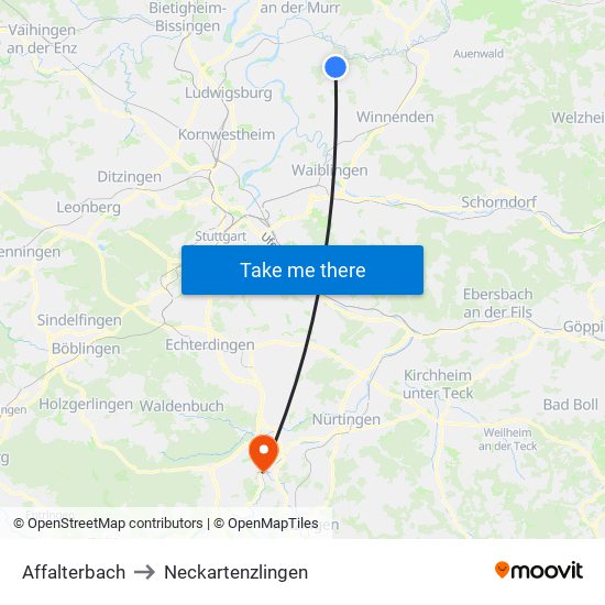 Affalterbach to Neckartenzlingen map