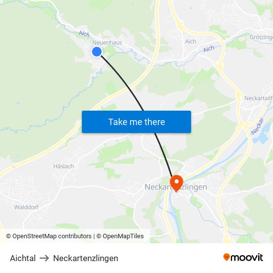 Aichtal to Neckartenzlingen map