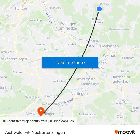 Aichwald to Neckartenzlingen map