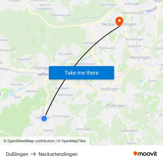 Dußlingen to Neckartenzlingen map