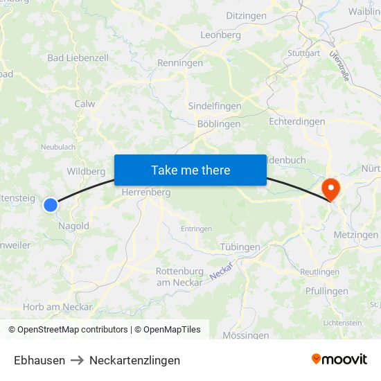 Ebhausen to Neckartenzlingen map