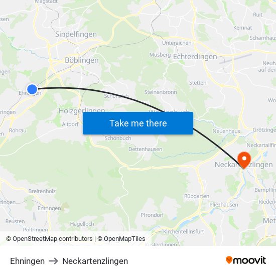 Ehningen to Neckartenzlingen map