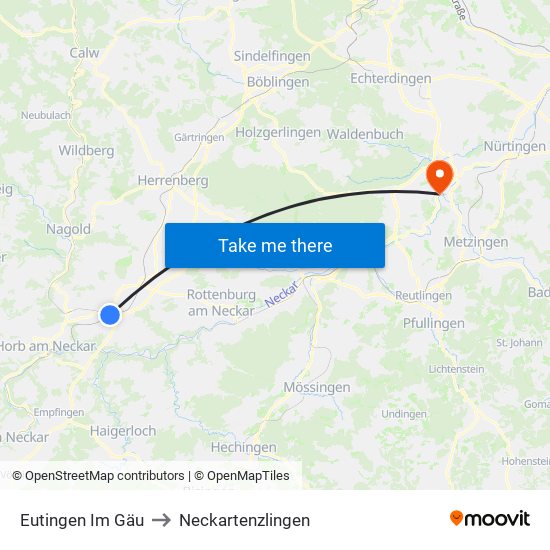 Eutingen Im Gäu to Neckartenzlingen map