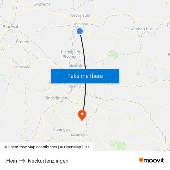 Flein to Neckartenzlingen map
