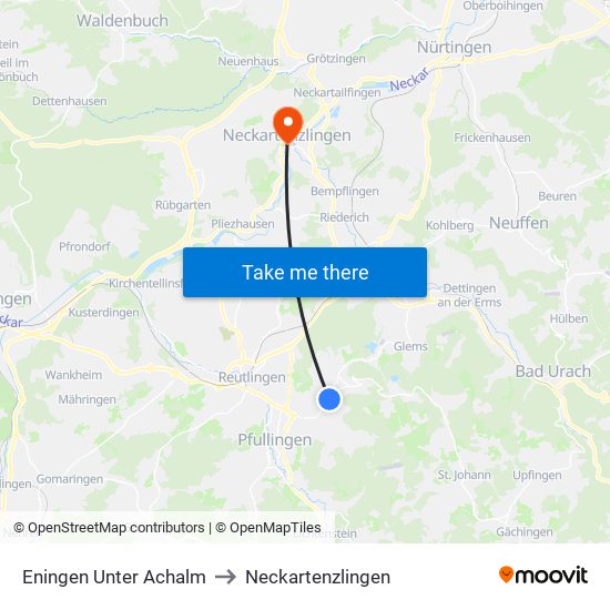 Eningen Unter Achalm to Neckartenzlingen map