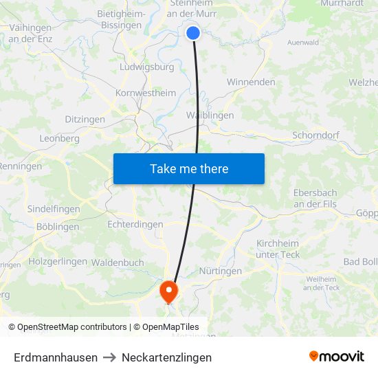 Erdmannhausen to Neckartenzlingen map