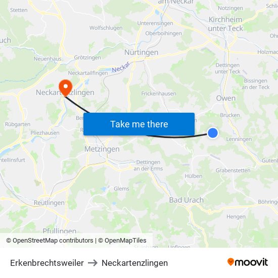 Erkenbrechtsweiler to Neckartenzlingen map