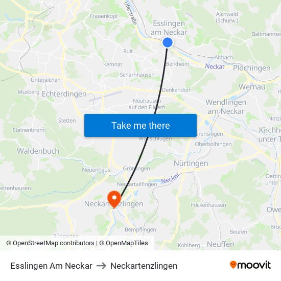 Esslingen Am Neckar to Neckartenzlingen map