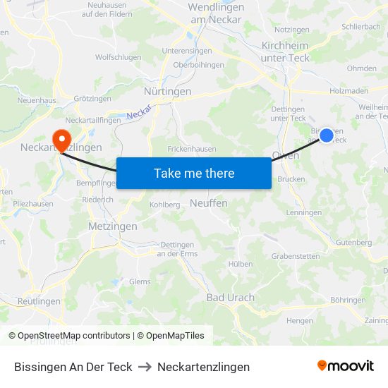 Bissingen An Der Teck to Neckartenzlingen map