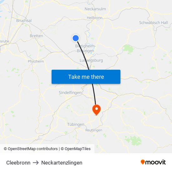 Cleebronn to Neckartenzlingen map