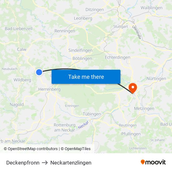 Deckenpfronn to Neckartenzlingen map