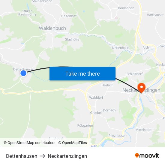 Dettenhausen to Neckartenzlingen map