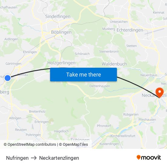 Nufringen to Neckartenzlingen map
