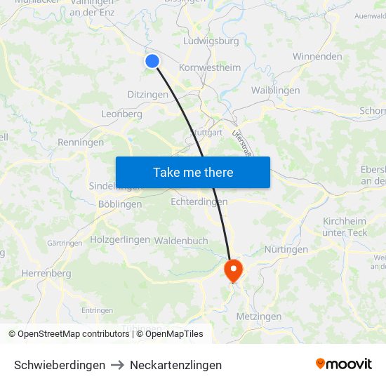 Schwieberdingen to Neckartenzlingen map