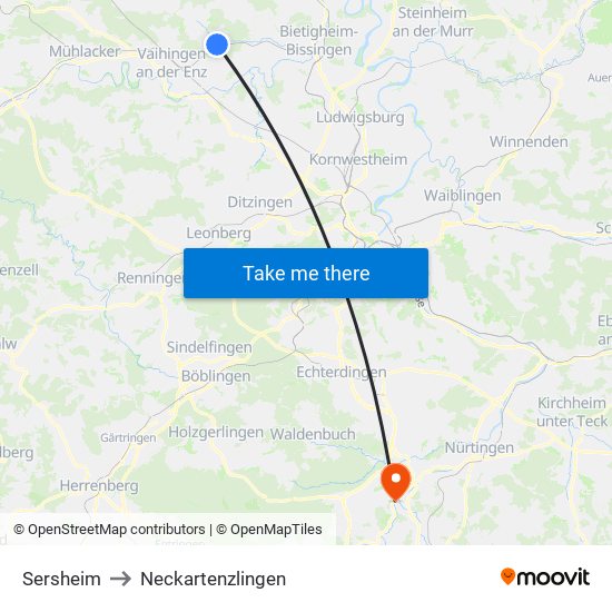 Sersheim to Neckartenzlingen map