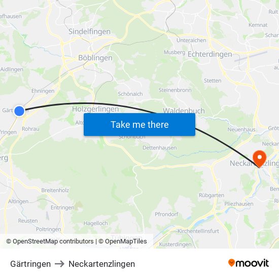 Gärtringen to Neckartenzlingen map