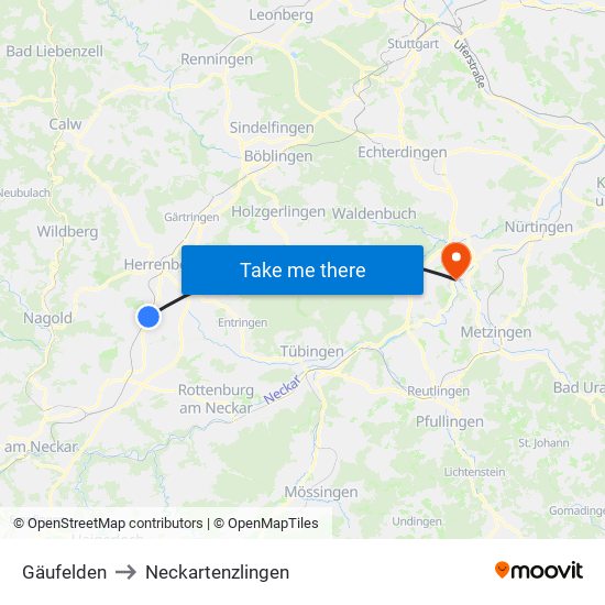 Gäufelden to Neckartenzlingen map
