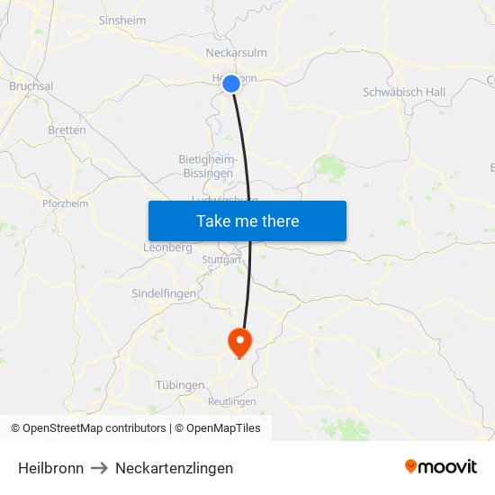 Heilbronn to Neckartenzlingen map