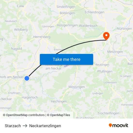 Starzach to Neckartenzlingen map