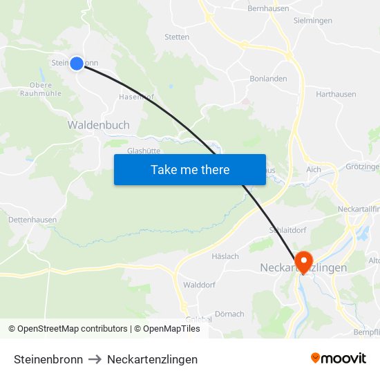 Steinenbronn to Neckartenzlingen map