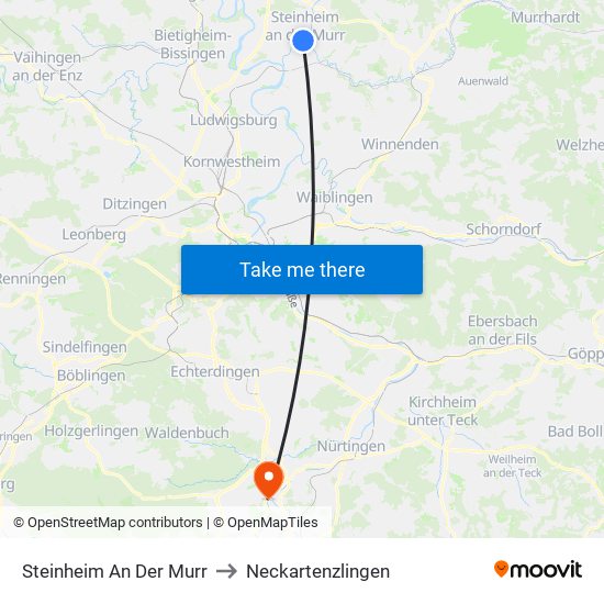 Steinheim An Der Murr to Neckartenzlingen map