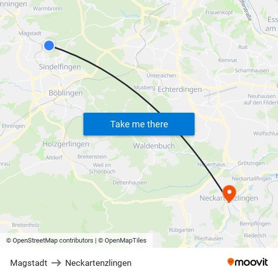 Magstadt to Neckartenzlingen map