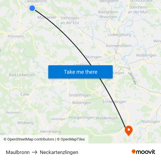 Maulbronn to Neckartenzlingen map