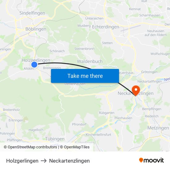 Holzgerlingen to Neckartenzlingen map