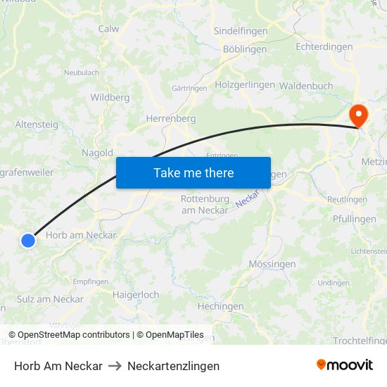 Horb Am Neckar to Neckartenzlingen map