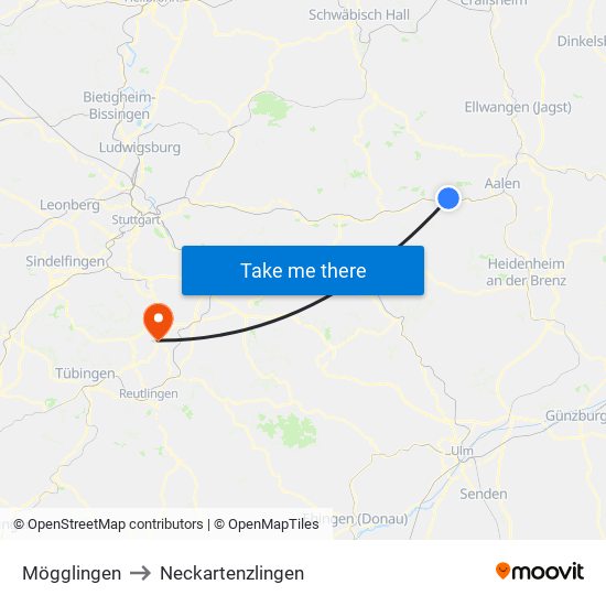 Mögglingen to Neckartenzlingen map