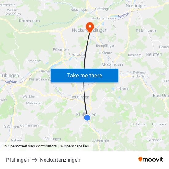 Pfullingen to Neckartenzlingen map