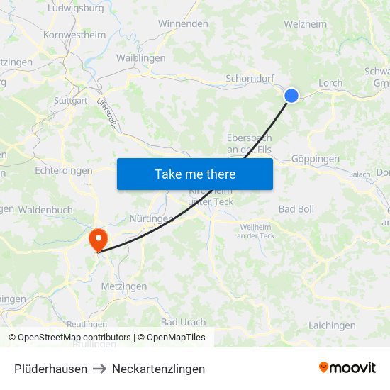 Plüderhausen to Neckartenzlingen map