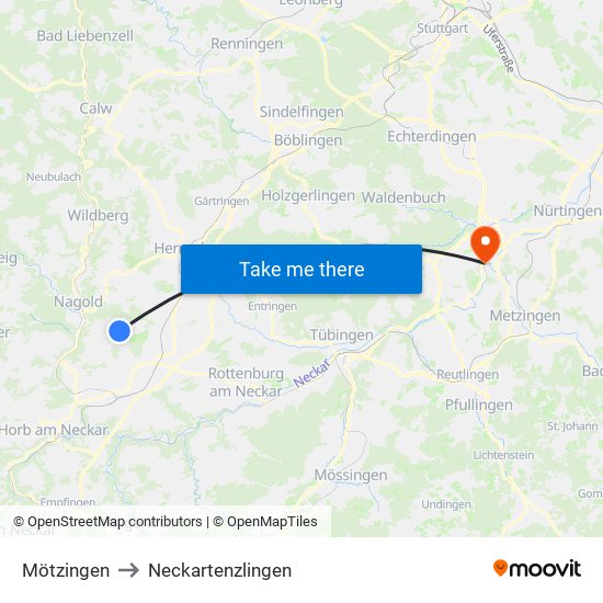 Mötzingen to Neckartenzlingen map