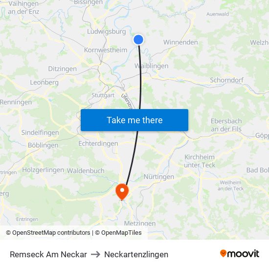 Remseck Am Neckar to Neckartenzlingen map