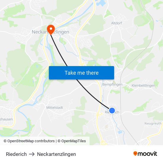 Riederich to Neckartenzlingen map