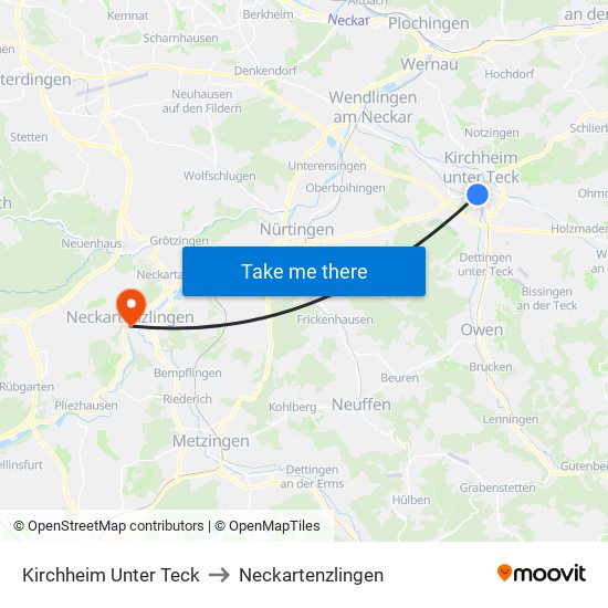 Kirchheim Unter Teck to Neckartenzlingen map