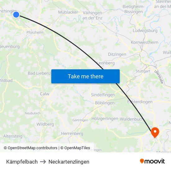 Kämpfelbach to Neckartenzlingen map