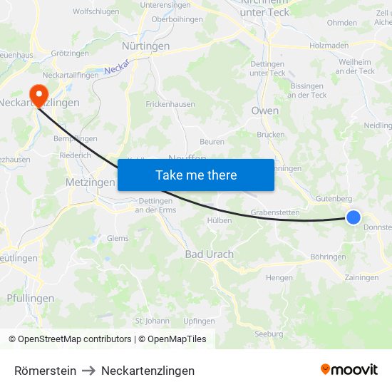 Römerstein to Neckartenzlingen map