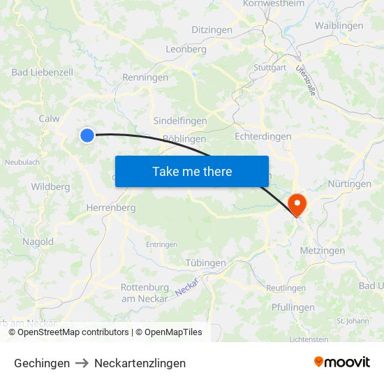Gechingen to Neckartenzlingen map