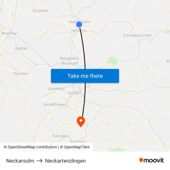 Neckarsulm to Neckartenzlingen map