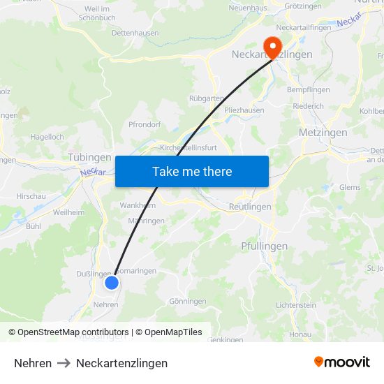 Nehren to Neckartenzlingen map