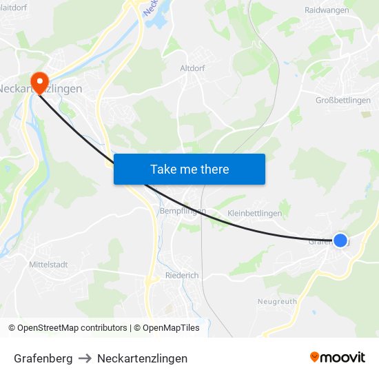 Grafenberg to Neckartenzlingen map