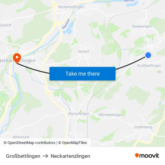 Großbettlingen to Neckartenzlingen map