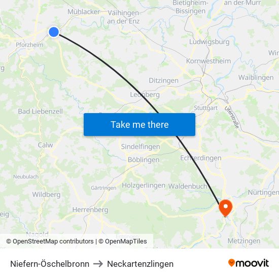 Niefern-Öschelbronn to Neckartenzlingen map